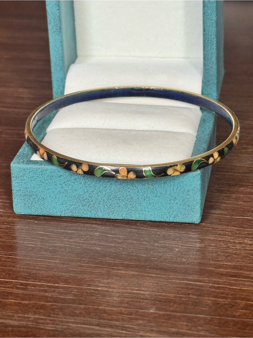 Vintage Cloisonne Bangle Bracelet Enamel Floral Thin Stackable 2.5”